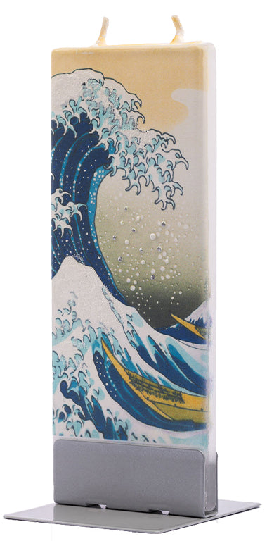 Candela piatta La grande onda di Kanagawa con due stoppini 