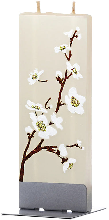 Candela artigianale Fiori bianchi di ciliegio con due stoppini