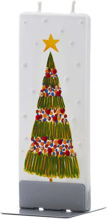 Candela artigianale piatta Albero di natale con stella gialla