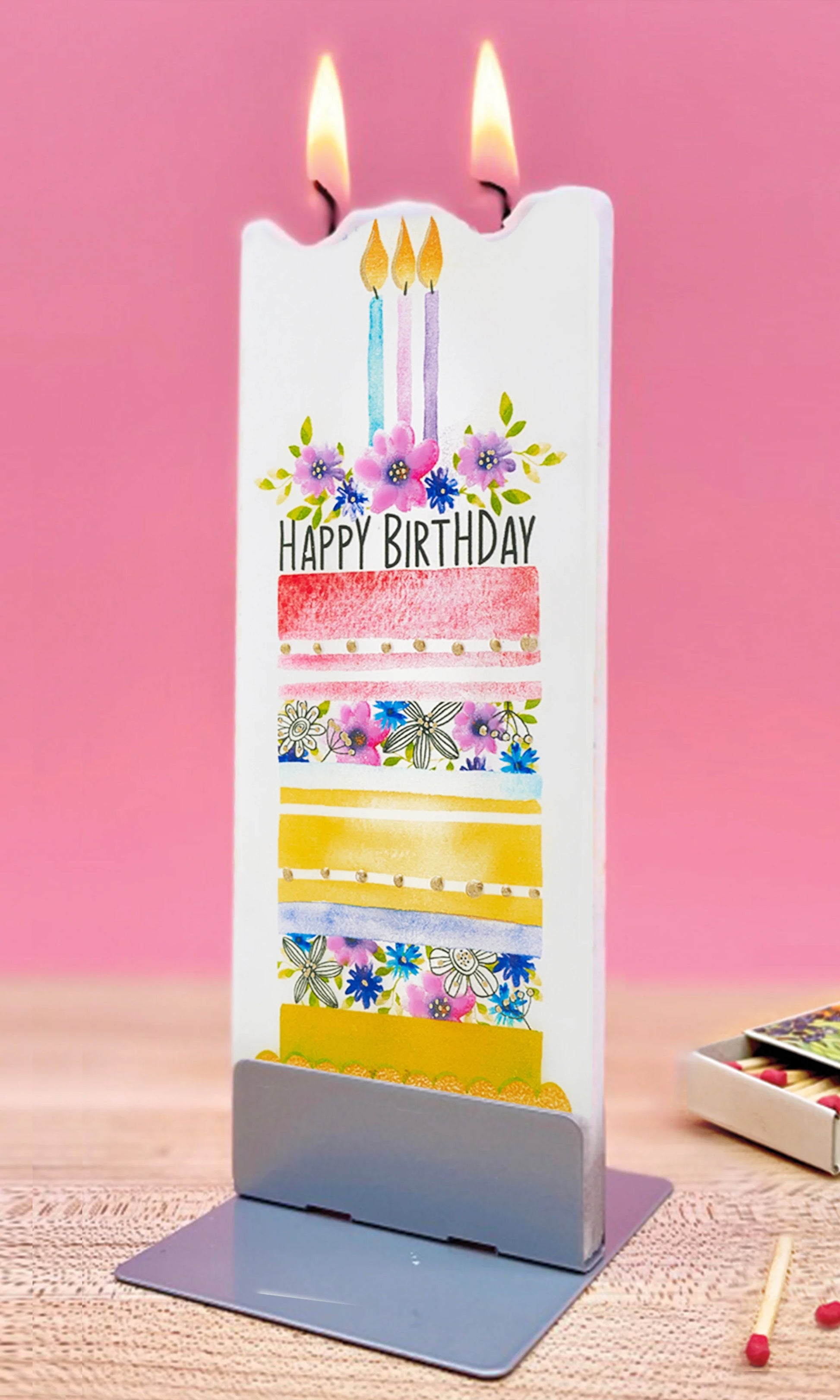 Candela artigianale Torta di buon compleanno con due fiammelle