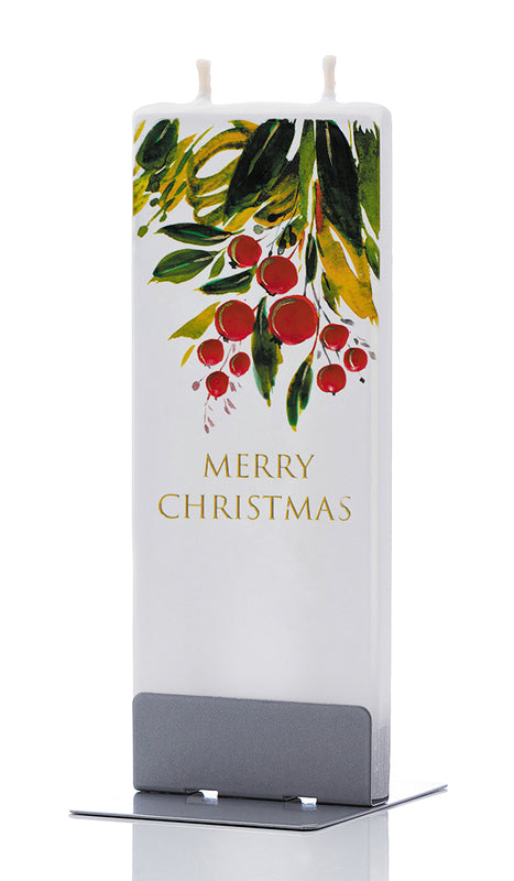 Candela decorativa FLATYZ Buon Natale con bacche rose