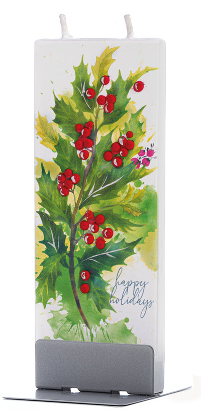 Candela natalizia Buone feste – Ramoscello di agrifoglio | FLATYZ
