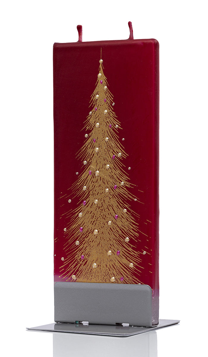 Candela decorativa FLATYZ Albero di Natale dorato sullo sfondo rosso