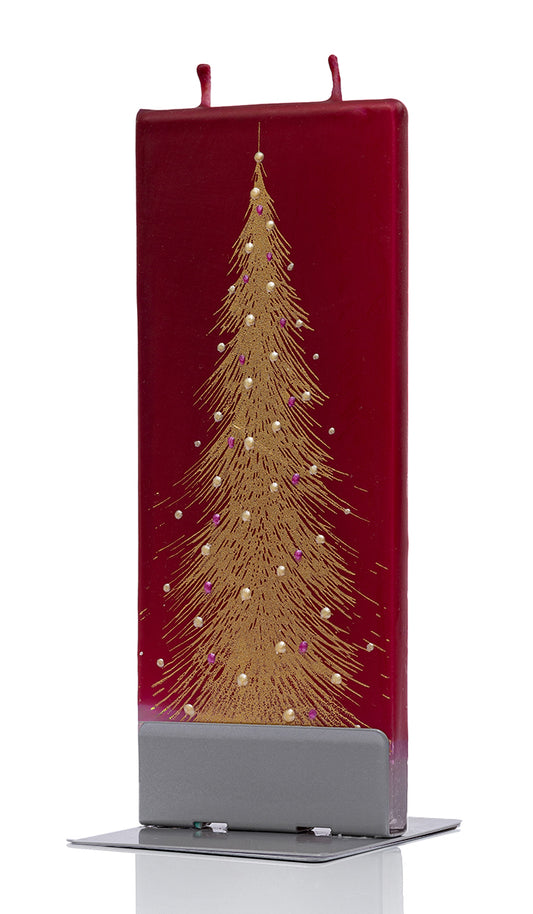 Candela decorativa FLATYZ Albero di Natale dorato sullo sfondo rosso