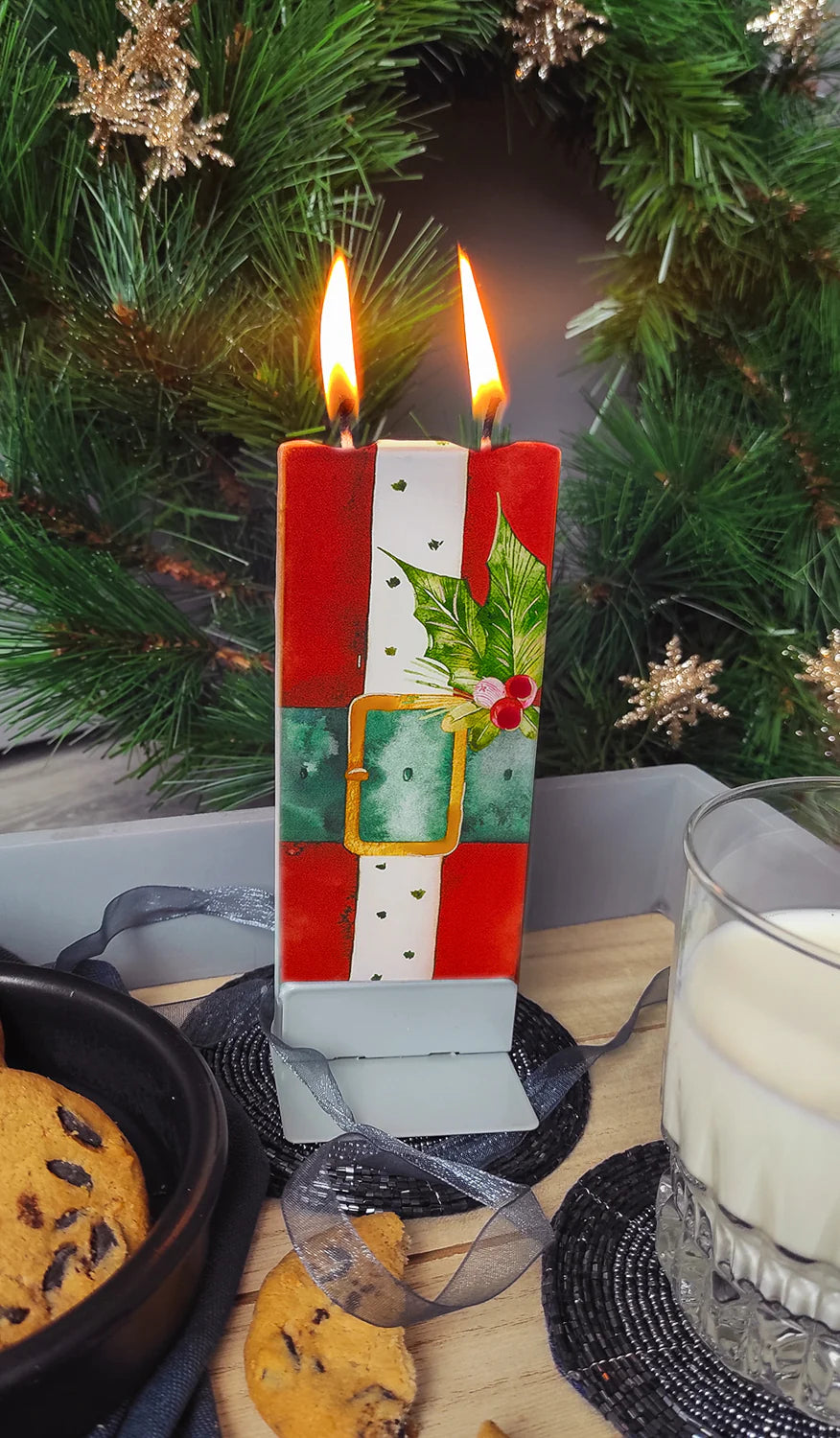Candela decorativa FLATYZ cintura di Babbo Natale – idea regalo Natale