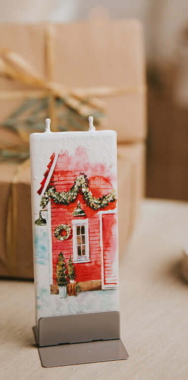 Candela artigianale Casa rossa di Natale