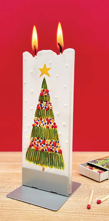 Candela artigianale piatta Albero di natale con stella gialla
