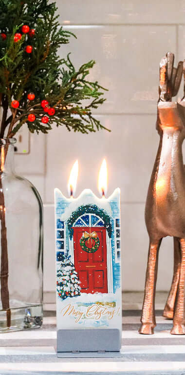 Candela decorativa FLATYZ Buon Natale - porta rossa