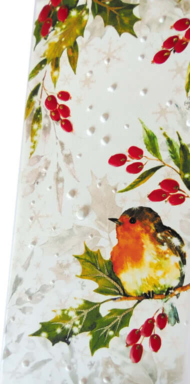 Candela fatta a mano Uccellino su un ramo di agrifoglio con dettagli a rilievo