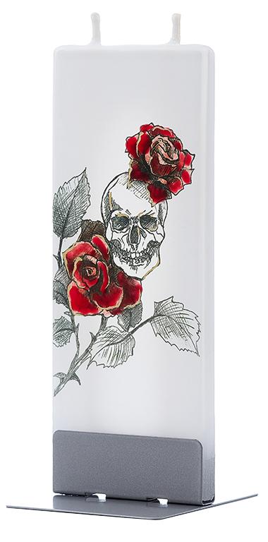 Candela decorativa FLATYZ Teschio con rose rosse